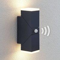 Lindby LED wall light Sally, 22 cm, anthracite, IP54, sensor