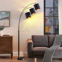 Lindby Nanika floor lamp, black/gold, 202 cm, E27, 3-bulb.