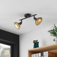 Lindby downlight Erin, black/gold, 2-bulb, glass