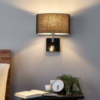 Lucande Black fabric wall lamp Karla with LED reading lamp