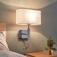 Lucande wall light Jettka, height 63 cm, reading arm, textile