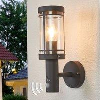 Lindby Djori outdoor wall lamp, sensor, anthracite, stainless steel