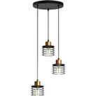 HELAM Edison hanging light in black/copper, 3-bulb round
