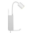 Nordlux Roomi wall light with shelf and USB, white
