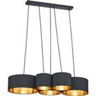 Lindby Vironi hanging light, 5-bulb, black, gold