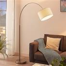 Lindby Railyn arc floor lamp, white fabric lampshade
