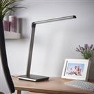 Lindby LED desk lamp Kuno, grey, USB, touch dimmer