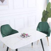 Set of 2 Velvet Dining Chairs with Pad and Armrest Green