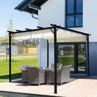 9ft Square Pergola with Outdoor Horizontal Pulling White Canopy