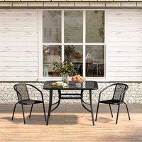 2 Seater Outdoor Table Square Tempered Glass Table and Garden Chairs