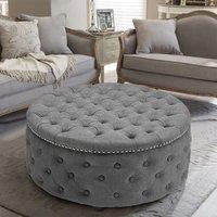 Dia 75cm Linen Tufted Round Cocktail Ottoman with Solid Wood