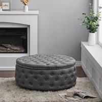 Dia 75cm Linen Tufted Round Cocktail Ottoman with Solid Wood
