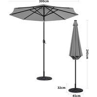 3M Garden Parasol Sun Umbrella Light Grey Iron With Solar LED Lights