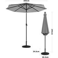 3M Garden Parasol Sun Umbrella Light Grey Iron With Solar LED Lights
