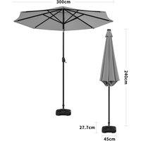 3M Garden Parasol Sun Umbrella Light Grey Iron With Solar LED Lights