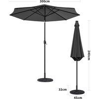 Dark Grey 3m Iron Garden Parasol Sun Umbrella With Solar LED Lights