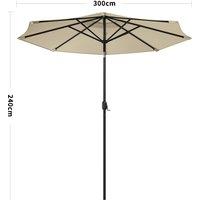 Beige 3m Patio Garden Parasol Sun Umbrella Sunshade Canopy With Solar LED Lights