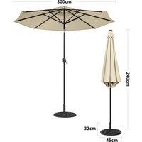 Beige 3m Patio Garden Parasol Sun Umbrella Sunshade Canopy With Solar LED Lights