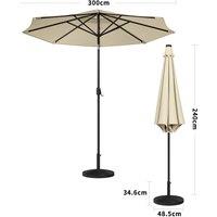 Beige 3m Patio Garden Parasol Sun Umbrella Sunshade Canopy With Solar LED Lights