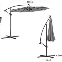 Light Grey 3m Iron Banana Umbrella Cantilever Garden Parasols with LED Lights