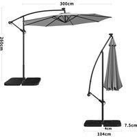 Light Grey 3m Iron Banana Umbrella Cantilever Garden Parasols with LED Lights