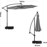 Light Grey 3m Iron Banana Umbrella Cantilever Garden Parasols with LED Lights