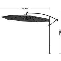 Dark Grey 3m Iron Banana Umbrella Cantilever Garden Parasols with LED Lights