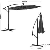 Dark Grey 3m Iron Banana Umbrella Cantilever Garden Parasols with LED Lights