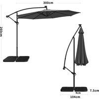 Dark Grey 3m Iron Banana Umbrella Cantilever Garden Parasols with LED Lights