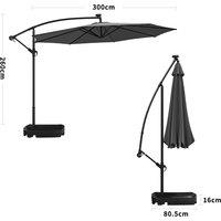 Dark Grey 3m Iron Banana Umbrella Cantilever Garden Parasols with LED Lights