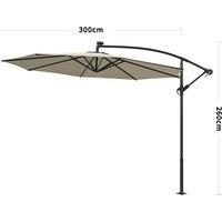 Beige/Light Grey/Dark Grey 3m Iron Banana Umbrella Cantilever Garden Parasols with LED Lights