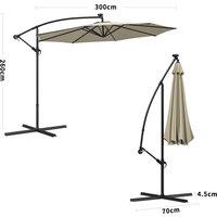 Beige/Light Grey/Dark Grey 3m Iron Banana Umbrella Cantilever Garden Parasols with LED Lights