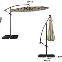 Beige/Light Grey/Dark Grey 3m Iron Banana Umbrella Cantilever Garden Parasols with LED Lights