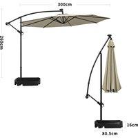 Beige/Light Grey/Dark Grey 3m Iron Banana Umbrella Cantilever Garden Parasols with LED Lights