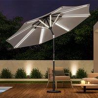 Light Grey 3M Lighted Market Sunbrella Umbrella with Solar Strip LED Lights