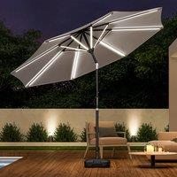 Light Grey 3M Lighted Market Sunbrella Umbrella with Solar Strip LED Lights