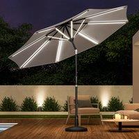 Light Grey 3M Lighted Market Sunbrella Umbrella with Solar Strip LED Lights