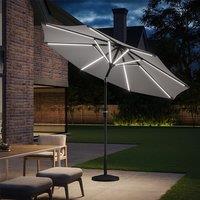 Light Grey 3M Lighted Market Sunbrella Umbrella with Solar Strip LED Lights