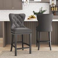 Dining Bar Chairs Wooden Velvet Buttoned Bar Stool