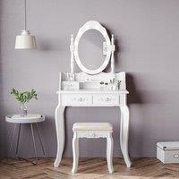 4 Drawers Dressing Table Dressers Bedroom with Bulbs Mirror & Stool Set White