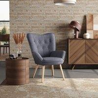 Linen Upholstered Accent Chair with Wood Legs