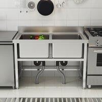 4ft W Stainless Steel Kitchen Commercial Catering Sink with 1/2 Large Compartments