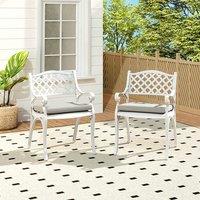Set of 2 Garden Chairs Cast Aluminium Armchairs with Cushion Black/White