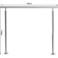 150cm Wide Silver Floor Mount Stainless Steel Handrail for Slopes and Stairs