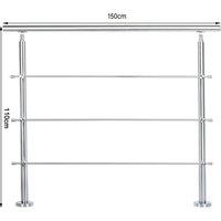 150cm Wide Silver Floor Mount Stainless Steel Handrail for Slopes and Stairs