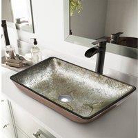 Golden/Blue Tempered Glass Bathroom Art Design Sink