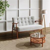 2-Seater Loveseat Sofa Linen Padded Rubber Wood in Grey
