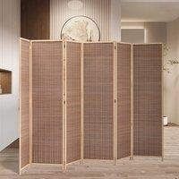 Brown Bamboo Woven 6-Panel Folding Room Divider