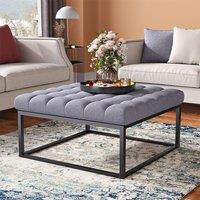 84cm W Square Linen Footstool with Metal Frame