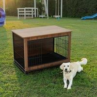 Brown Wooden Wire Dog Crate Pet Cage